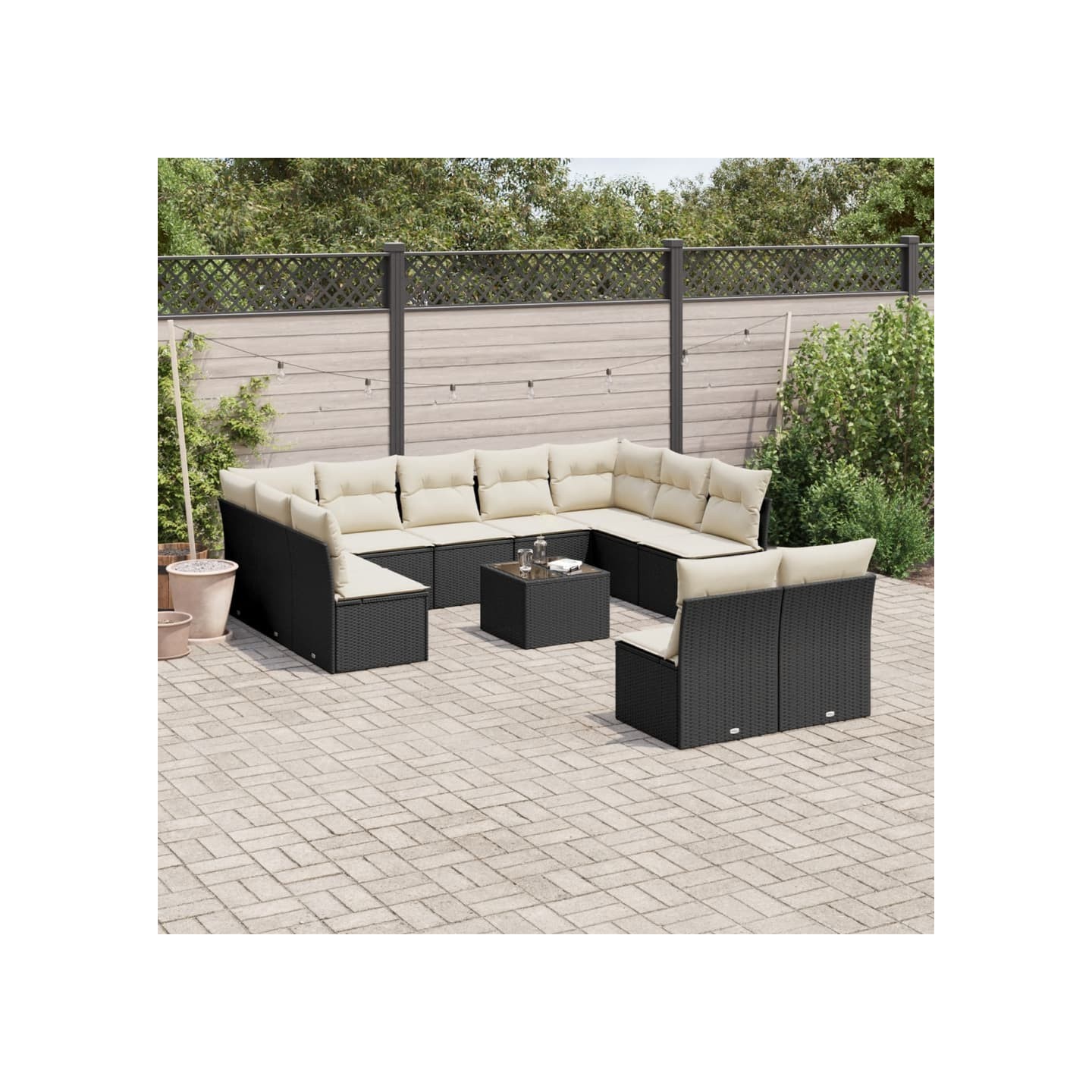 Salon de jardin 12 pcs avec coussins noir résine tressée