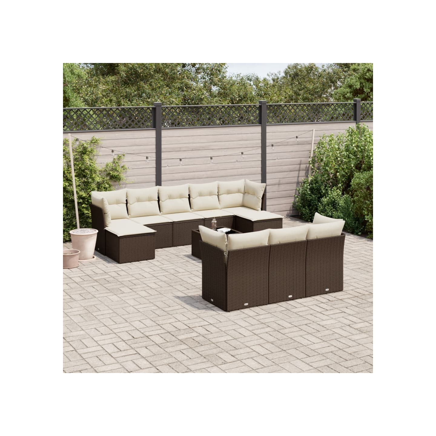 Salon de jardin et coussins 11 pcs marron résine tressée