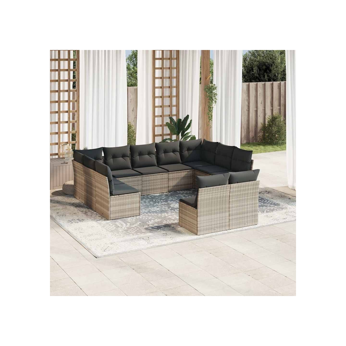 Salon de jardin 11 pcs avec coussins gris clair résine tressée