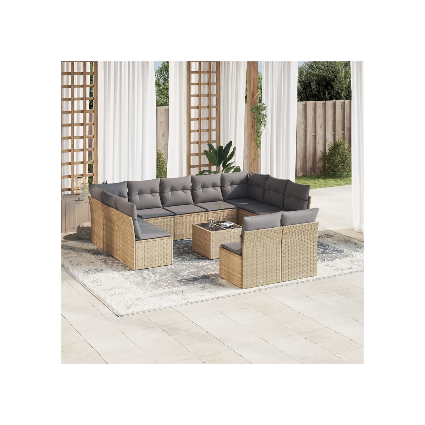 Salon de jardin avec coussins 12 pcs beige résine tressée
