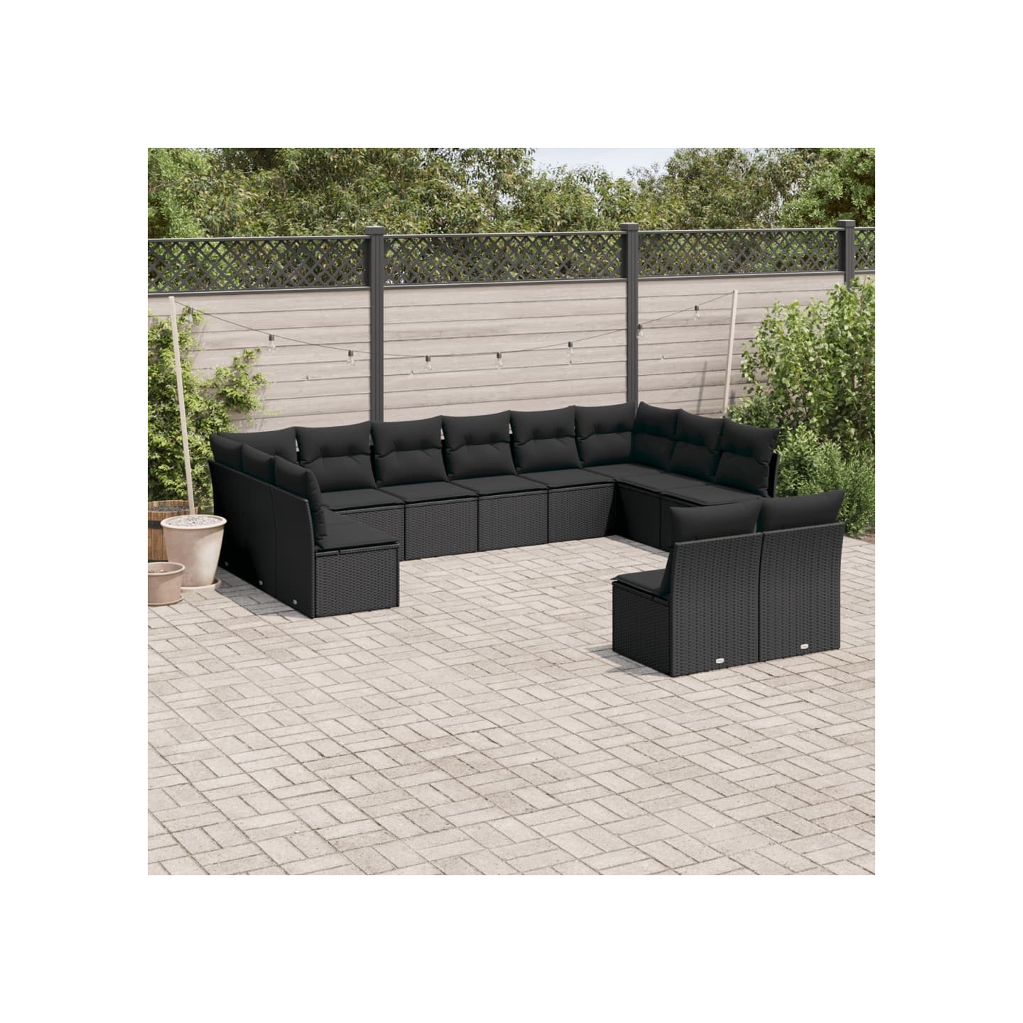 Salon de jardin 12 pcs avec coussins noir résine tressée