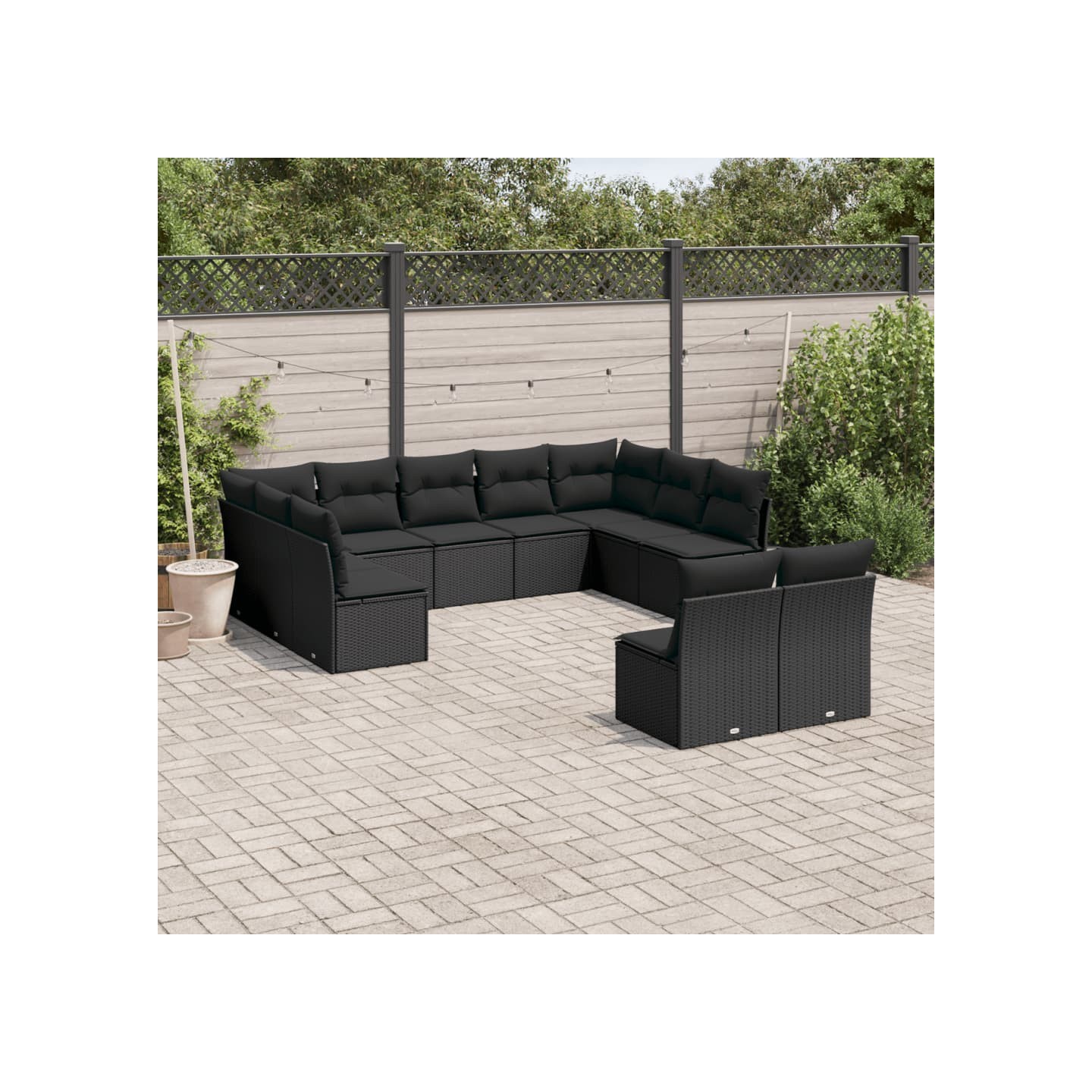 Salon de jardin 11 pcs avec coussins noir résine tressée
