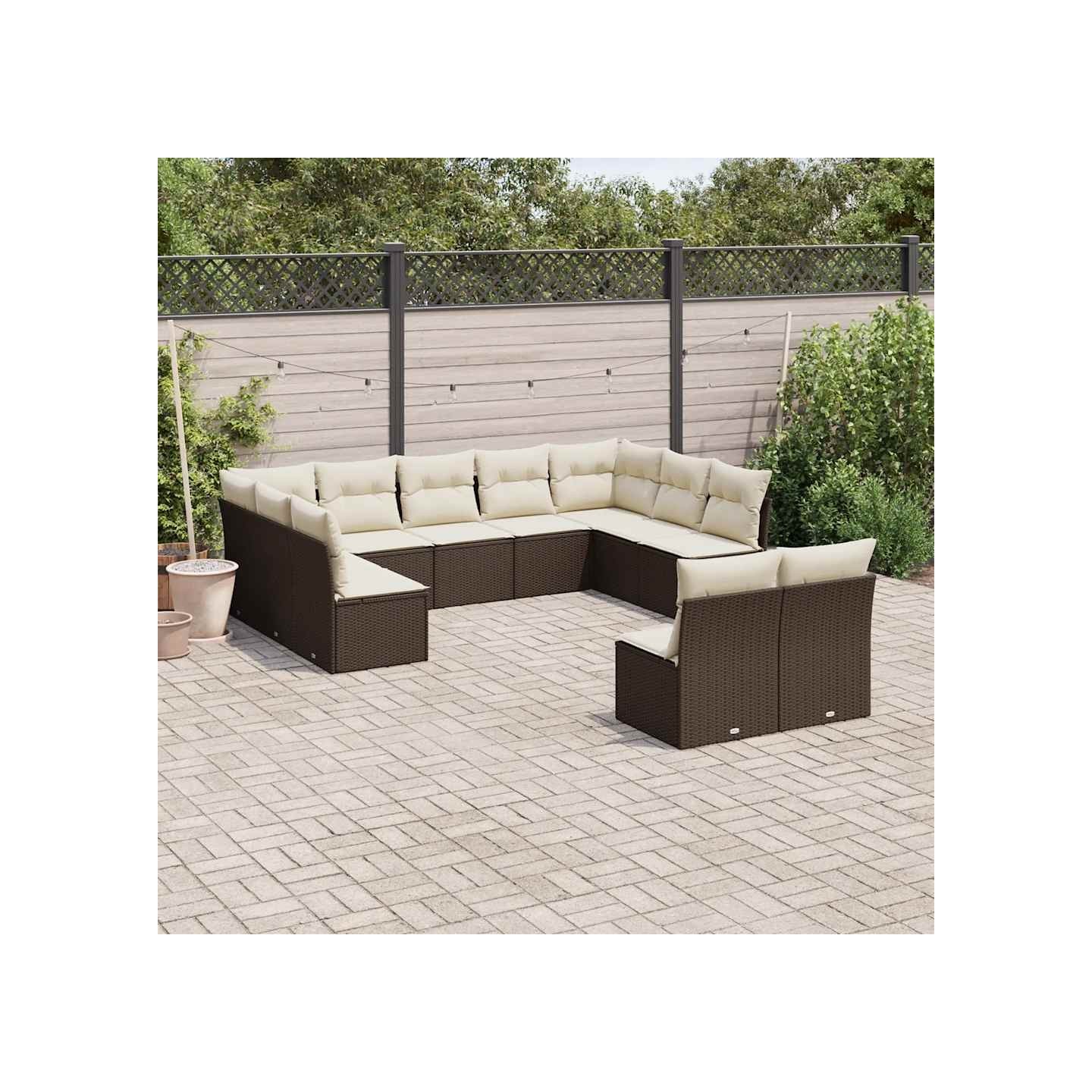 Salon de jardin et coussins 11 pcs marron résine tressée