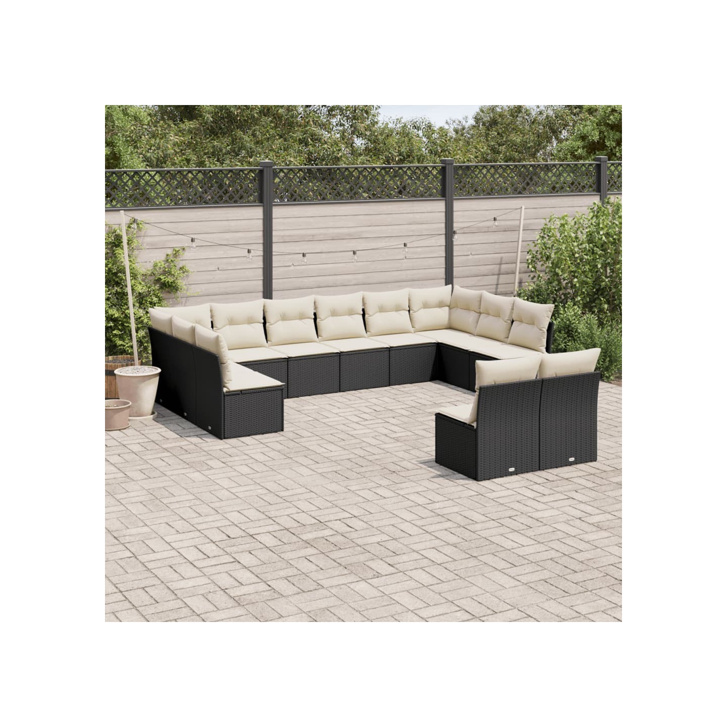 Salon de jardin 12 pcs avec coussins noir résine tressée