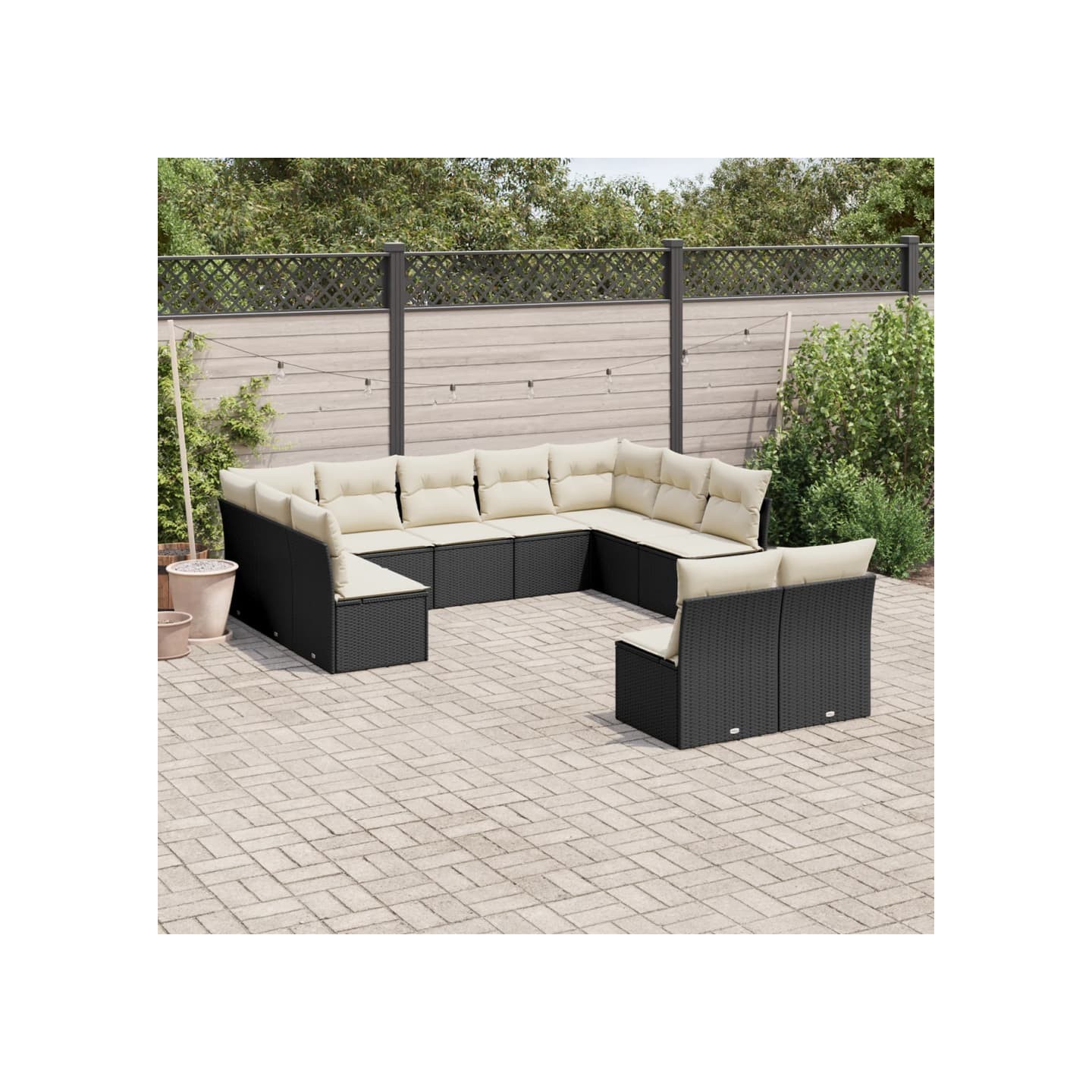 Salon de jardin 11 pcs avec coussins noir résine tressée