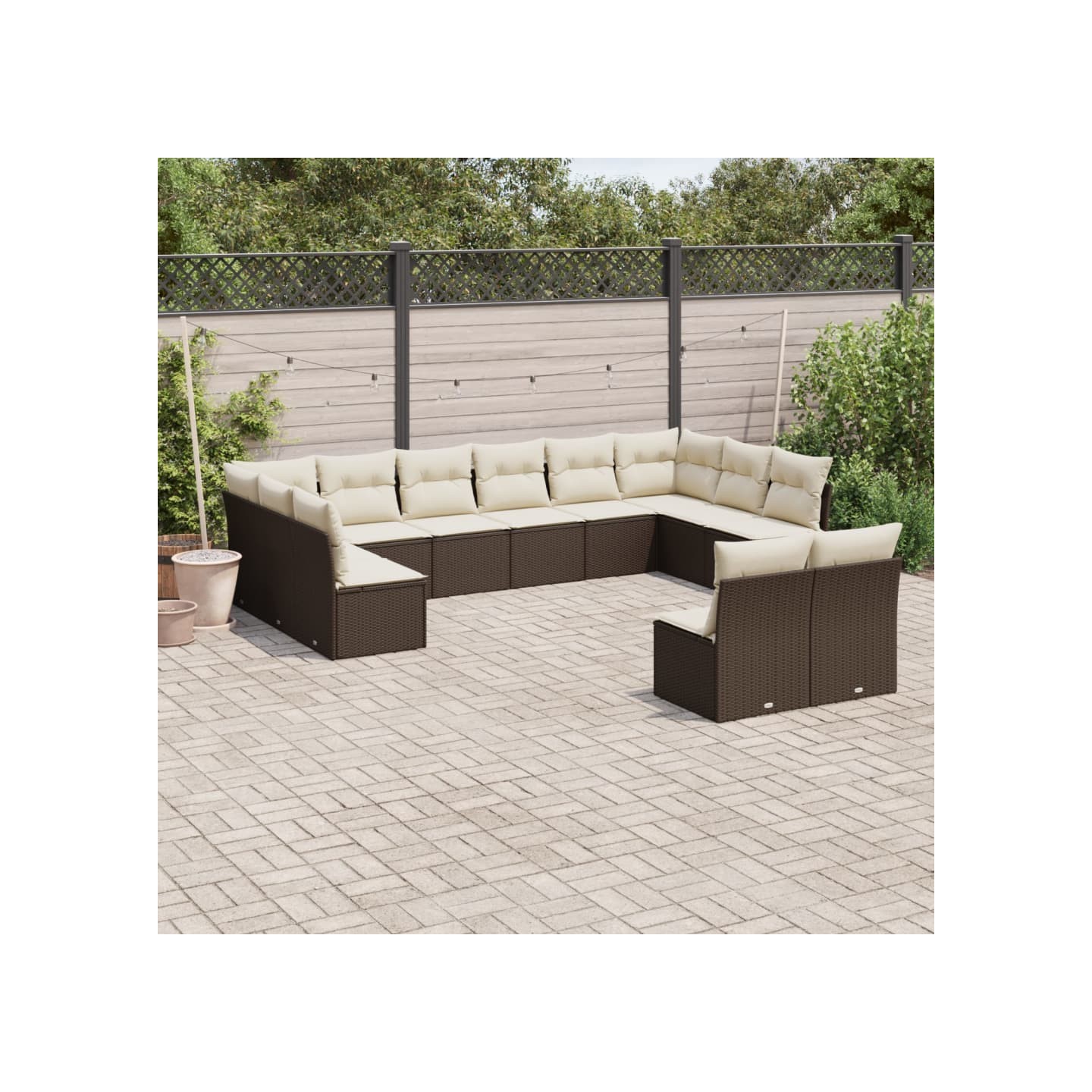Salon de jardin avec coussins 12 pcs marron résine tressée