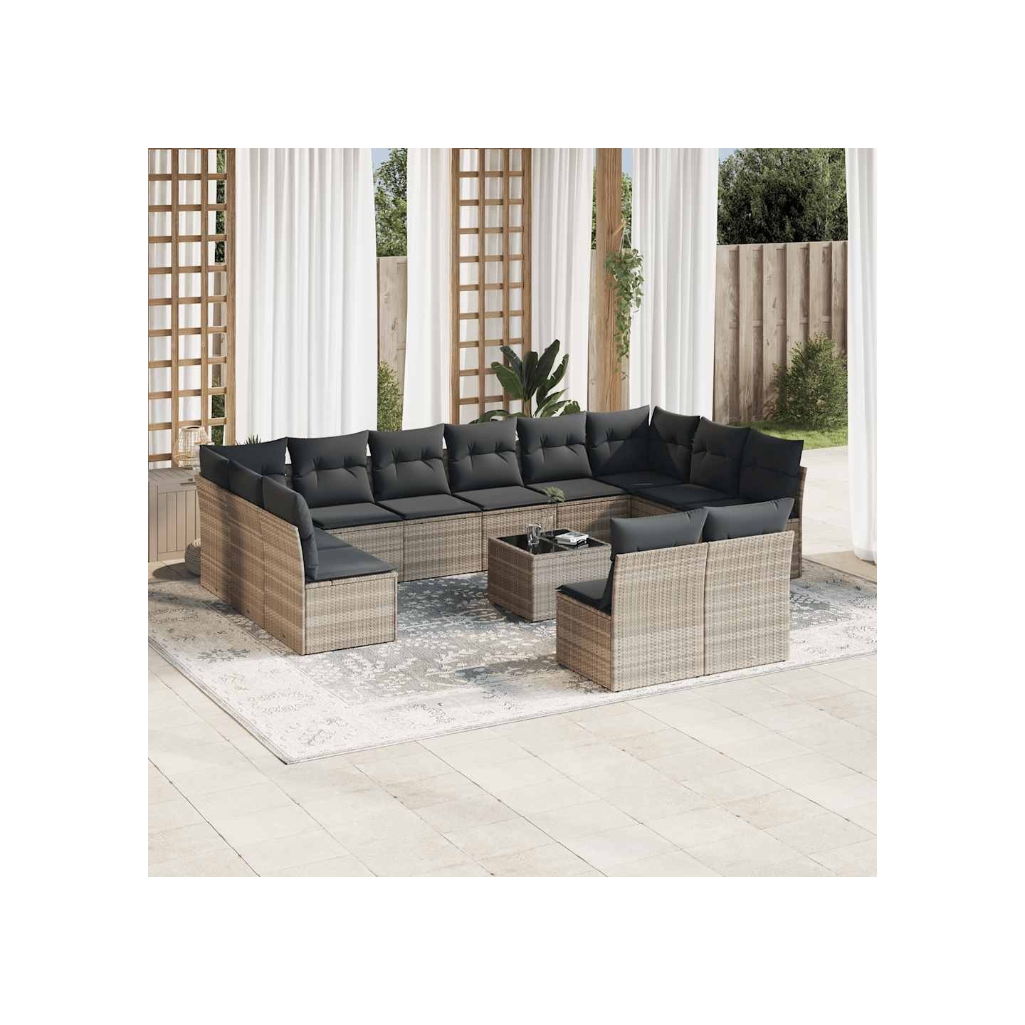 Salon de jardin avec coussins 13 pcs gris clair résine tressée