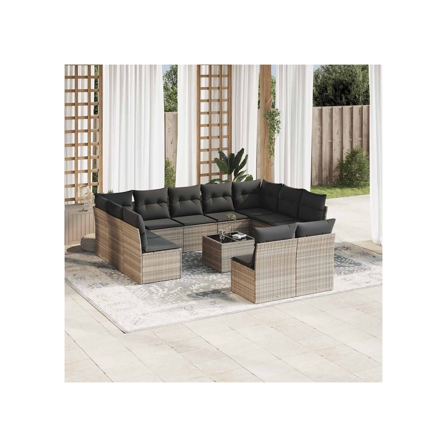 Salon de jardin avec coussins 12 pcs gris clair résine tressée