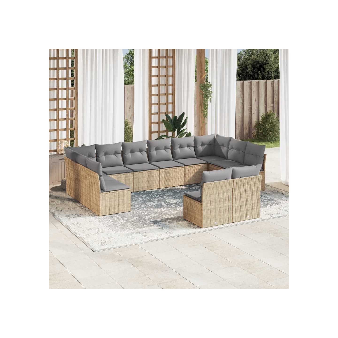 Salon de jardin avec coussins 12 pcs beige résine tressée