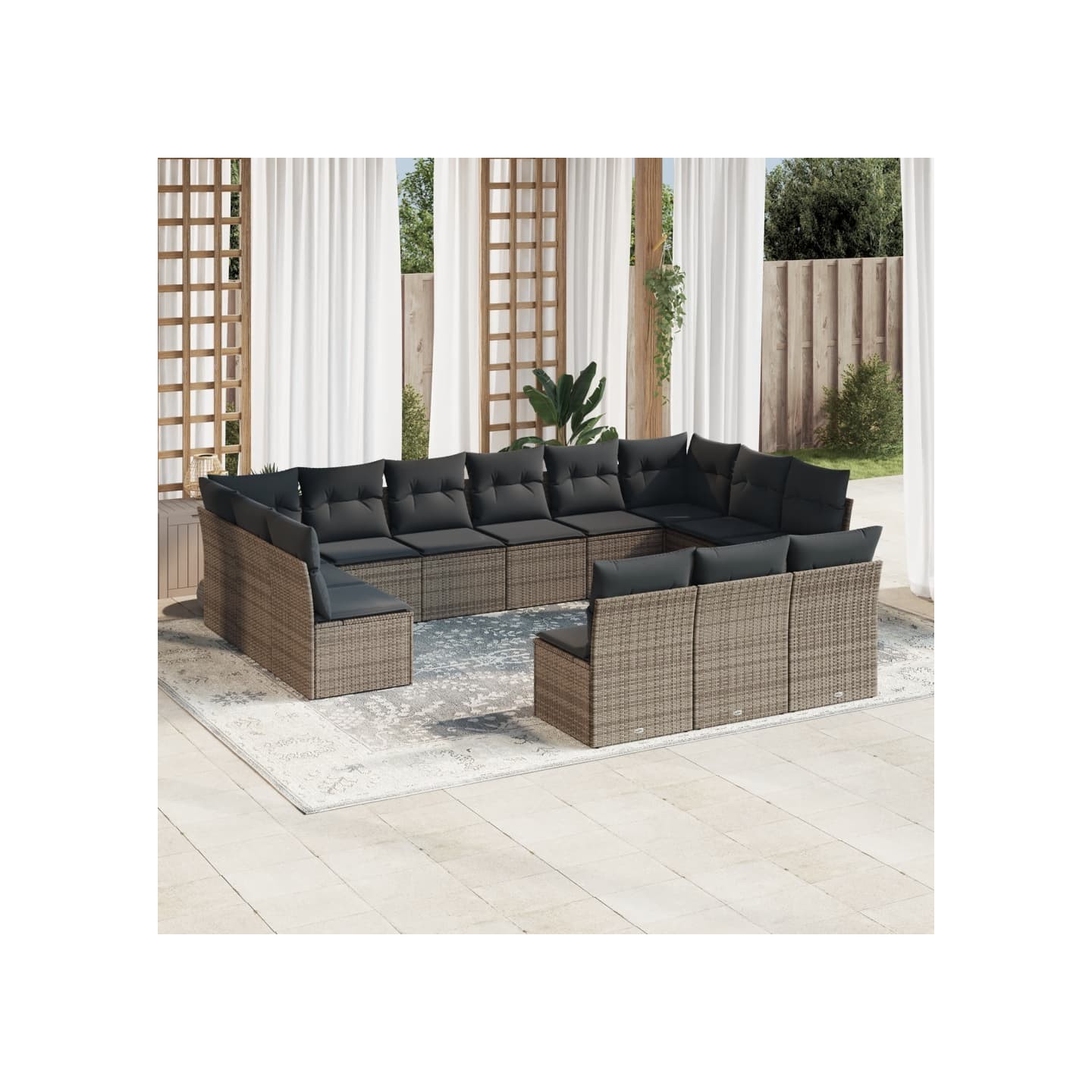 Salon de jardin avec coussins 13 pcs gris résine tressée