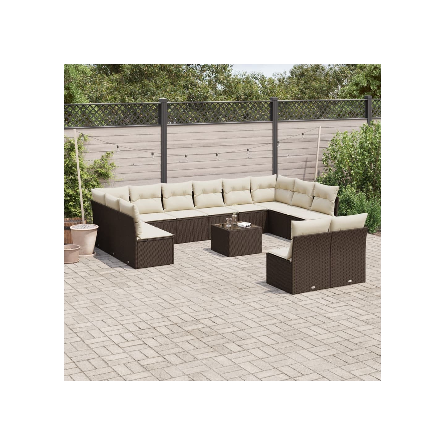 Salon de jardin avec coussins 13 pcs marron résine tressée