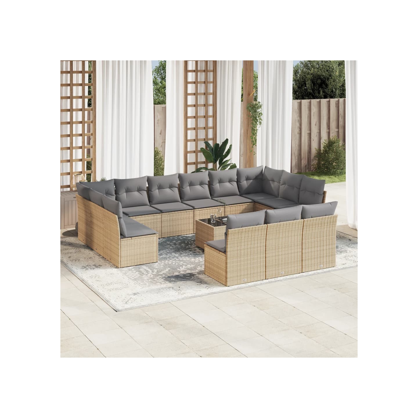 Salon de jardin avec coussins 14 pcs beige résine tressée