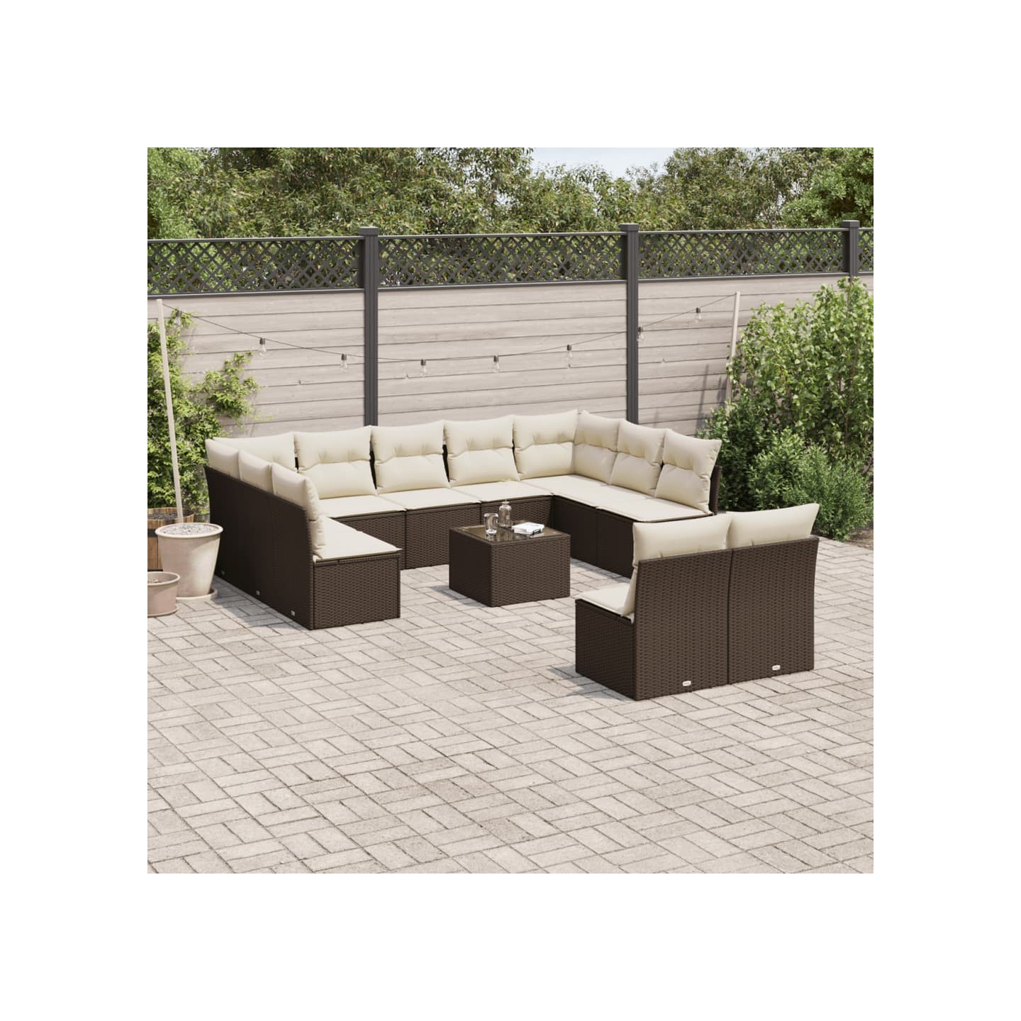 Salon de jardin avec coussins 12 pcs marron résine tressée