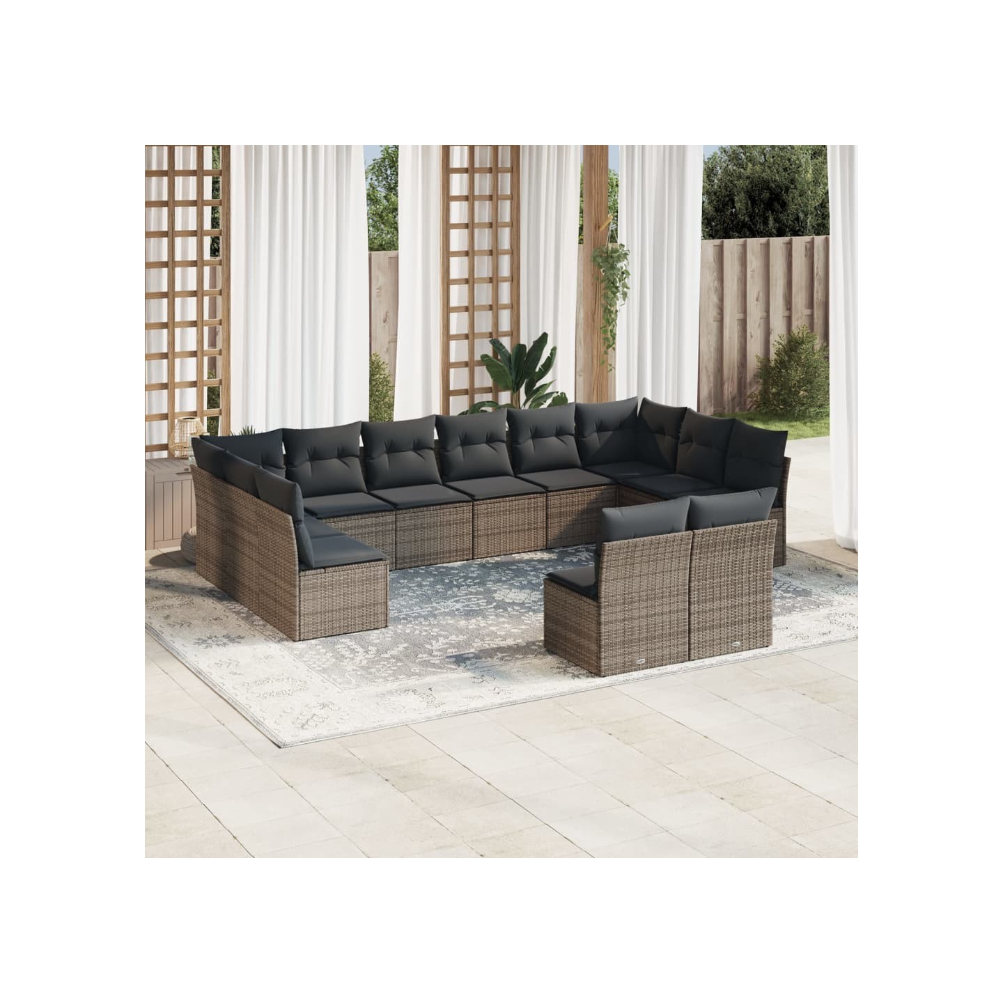 Salon de jardin avec coussins 12 pcs gris résine tressée