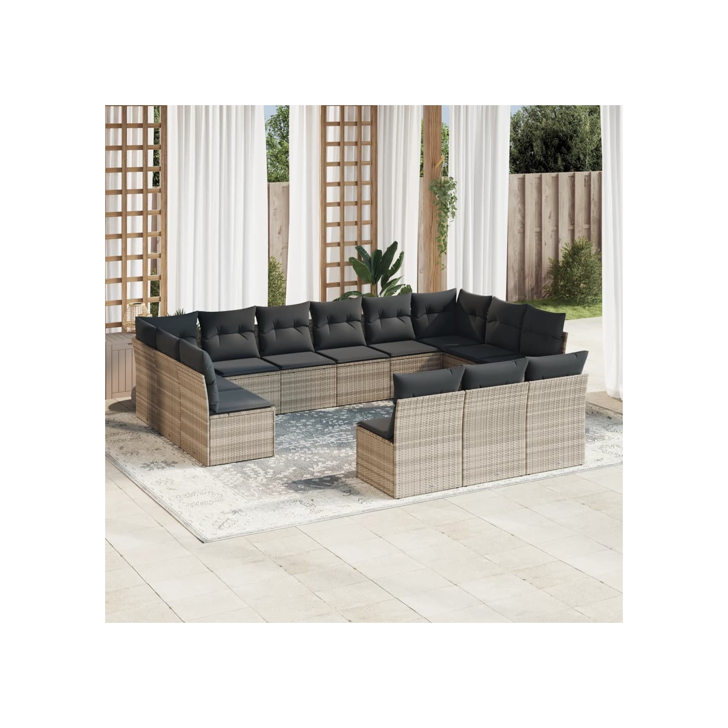Salon de jardin avec coussins 13 pcs gris clair résine tressée