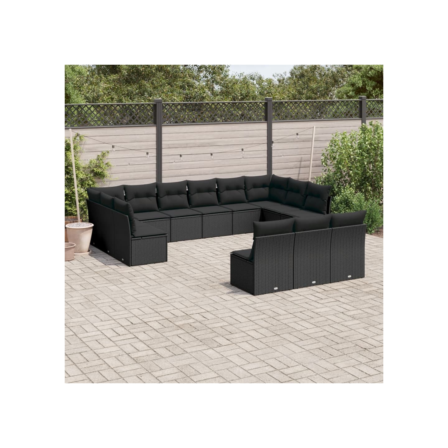 Salon de jardin avec coussins 13 pcs noir résine tressée