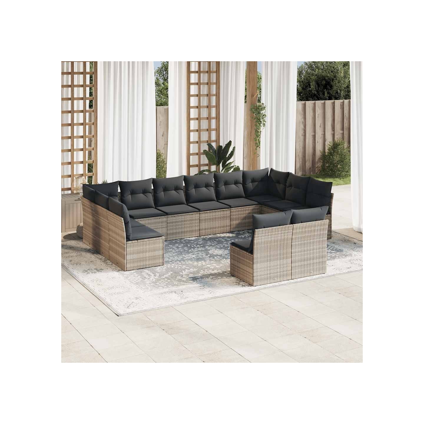 Salon de jardin avec coussins 12 pcs gris clair résine tressée