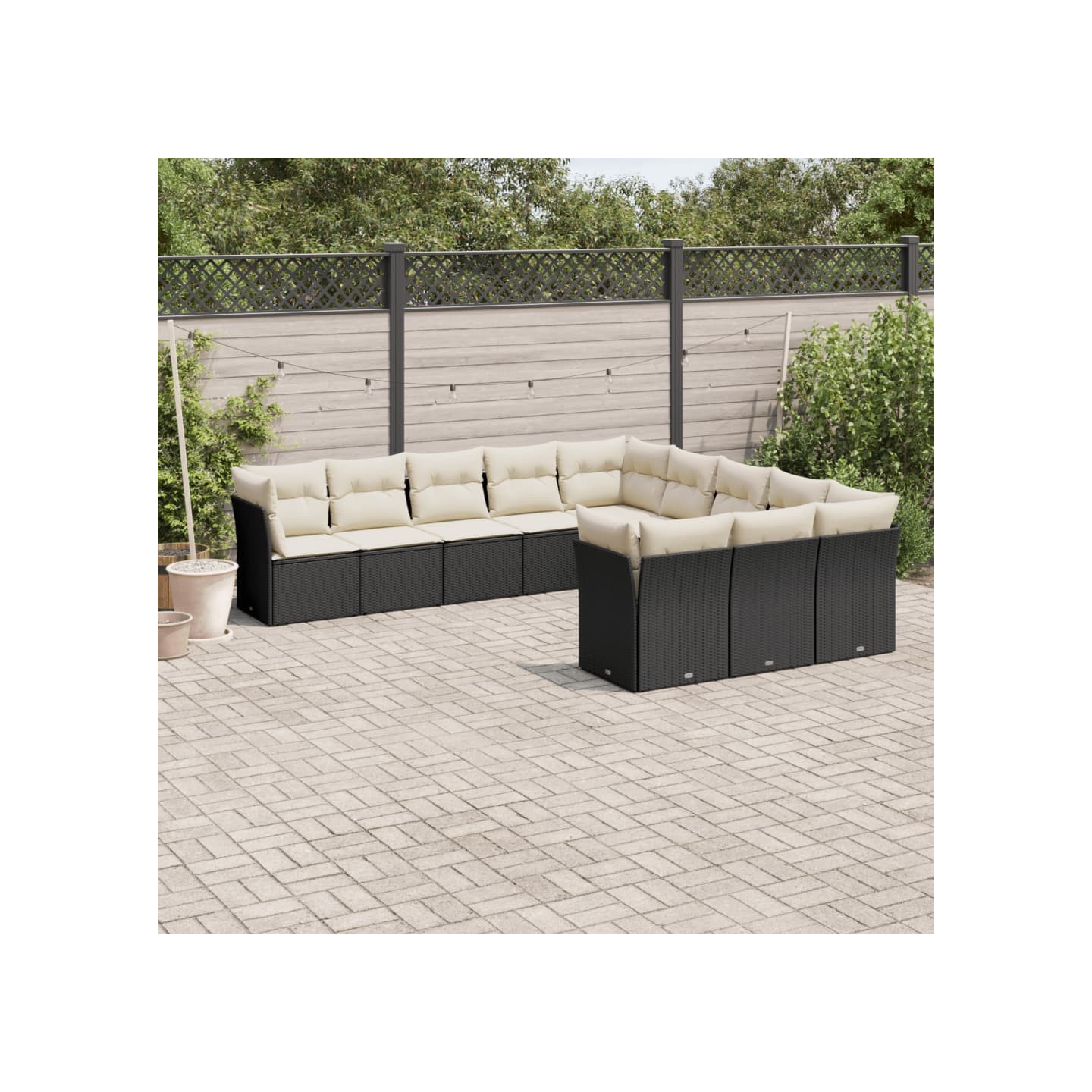 Salon de jardin 11 pcs avec coussins noir résine tressée