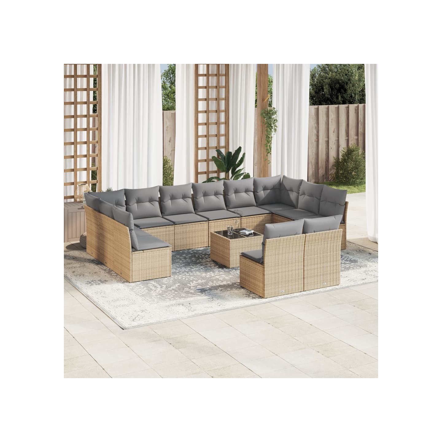 Salon de jardin avec coussins 13 pcs beige résine tressée