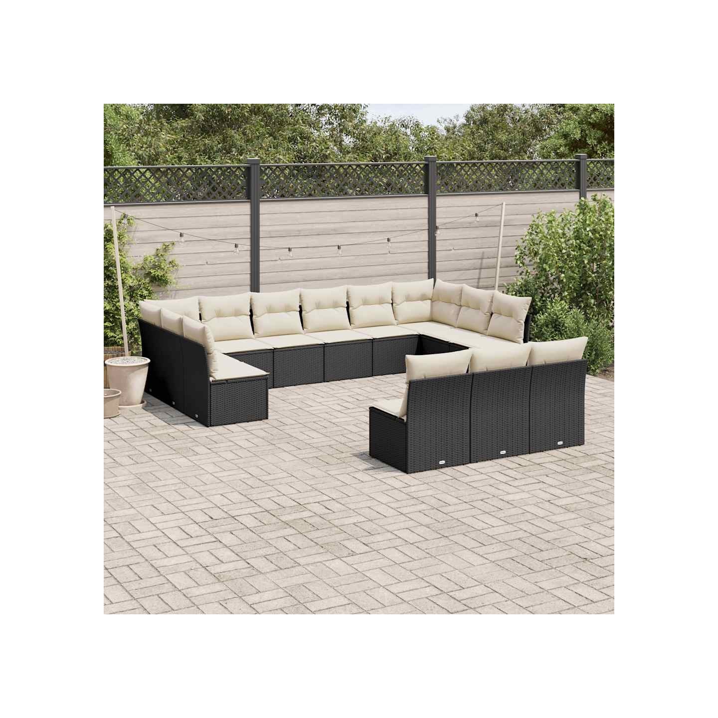 Salon de jardin avec coussins 13 pcs noir résine tressée