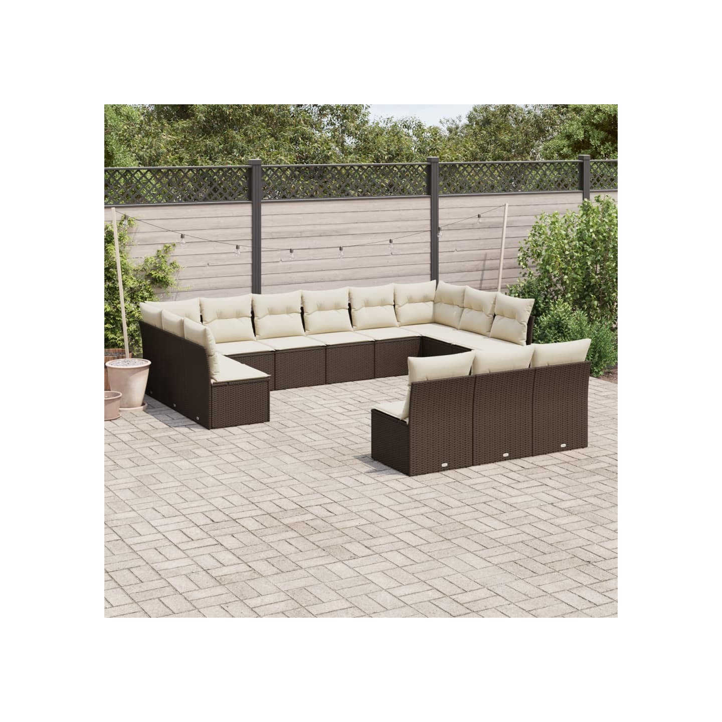Salon de jardin avec coussins 13 pcs marron résine tressée