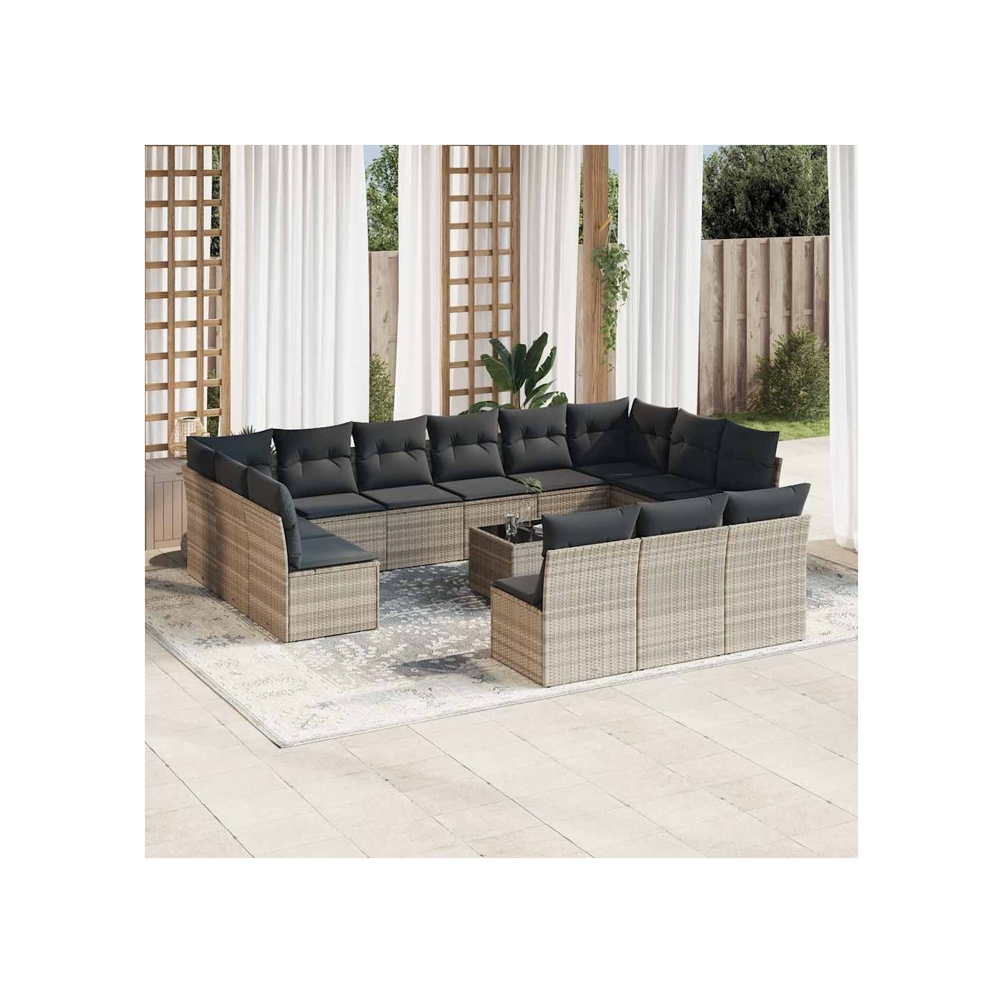 Salon de jardin avec coussins 14 pcs gris clair résine tressée