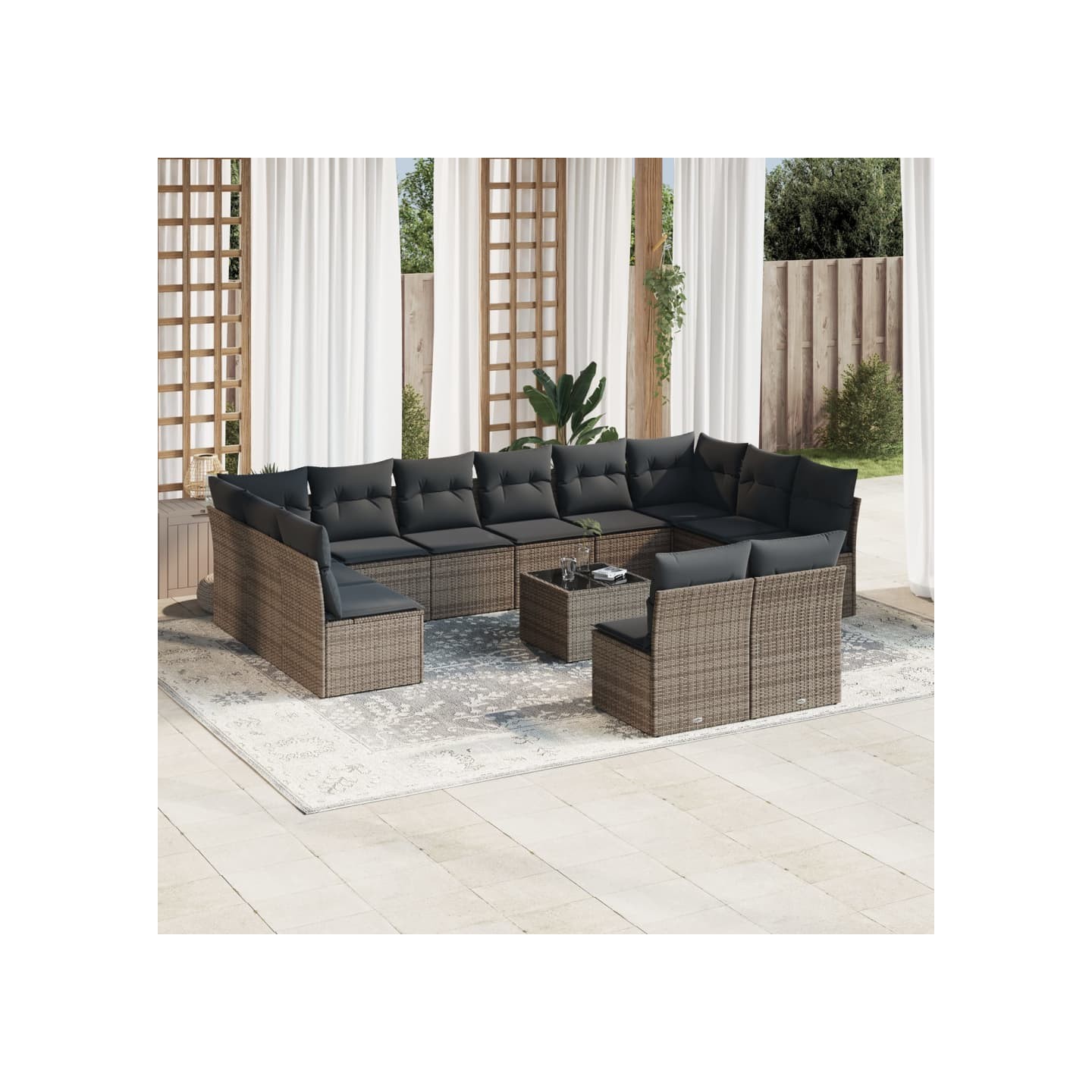 Salon de jardin avec coussins 13 pcs gris résine tressée
