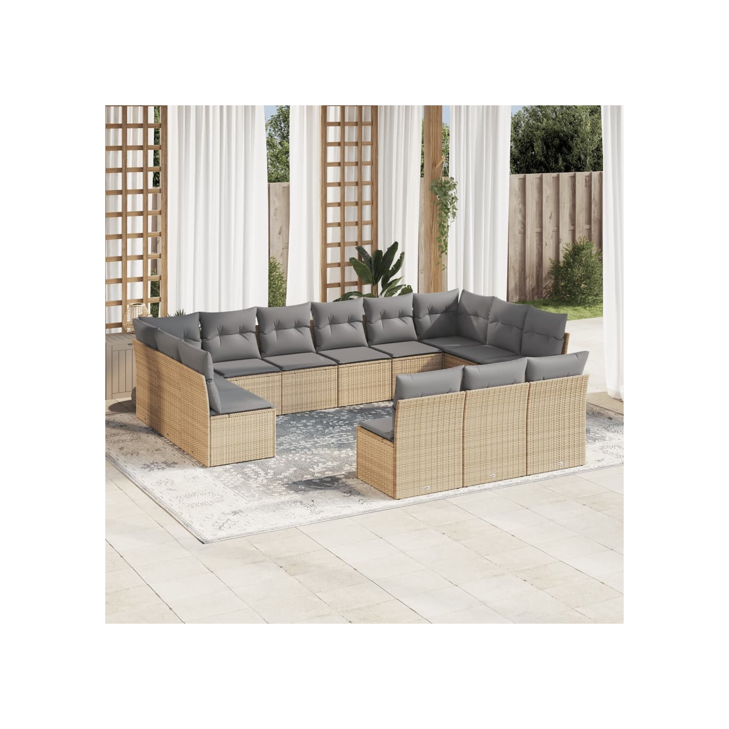 Salon de jardin avec coussins 13 pcs beige résine tressée