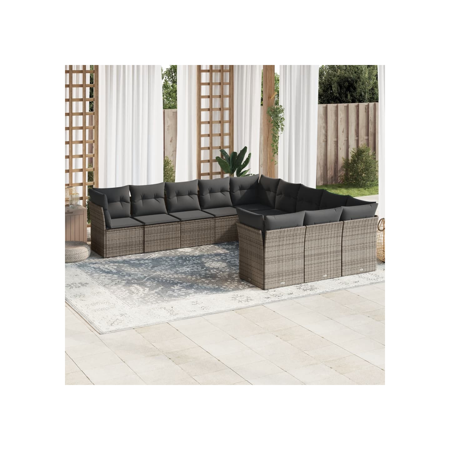 Salon de jardin 11 pcs avec coussins gris résine tressée