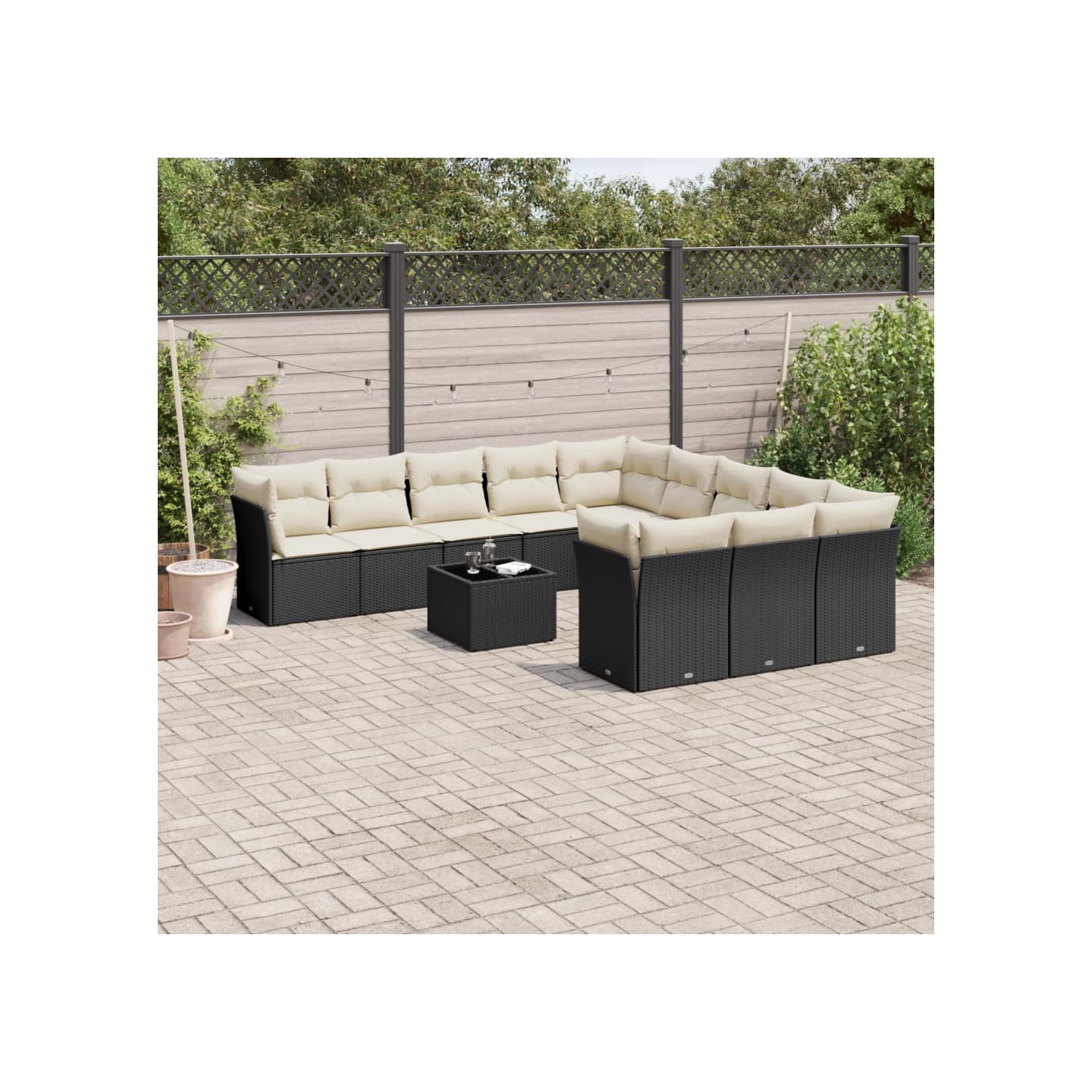 Salon de jardin 12 pcs avec coussins noir résine tressée