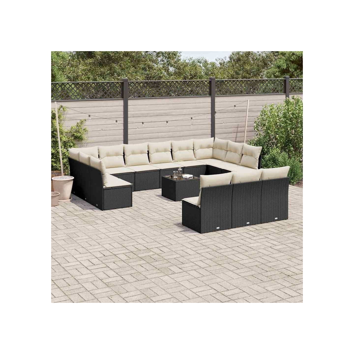 Salon de jardin avec coussins 14 pcs noir résine tressée