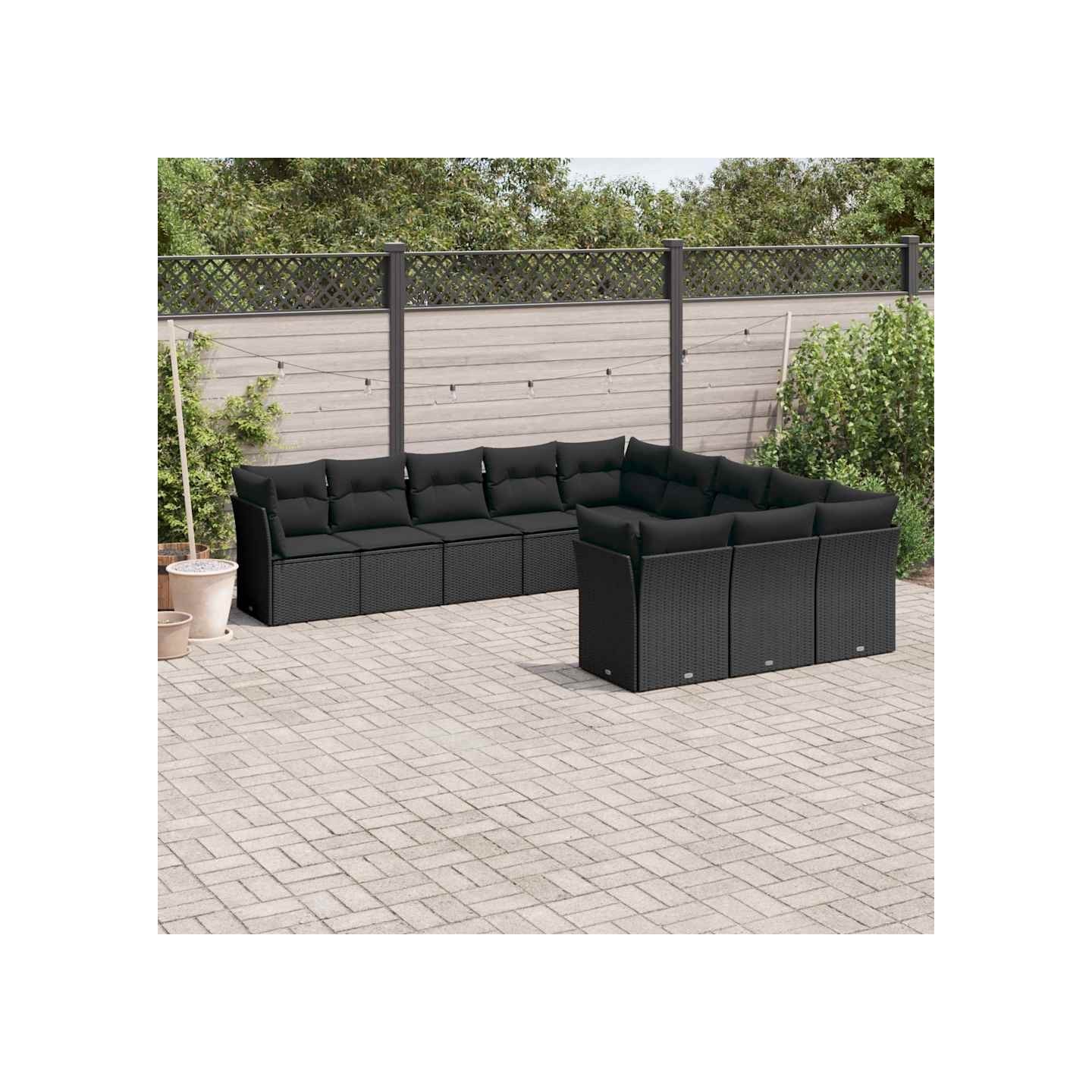 Salon de jardin 11 pcs avec coussins noir résine tressée