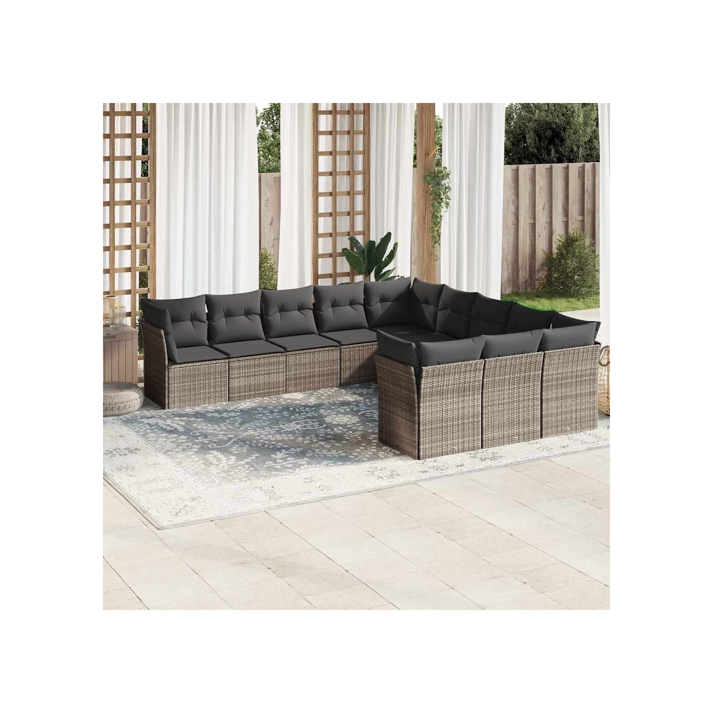 Salon de jardin 11 pcs avec coussins gris clair résine tressée