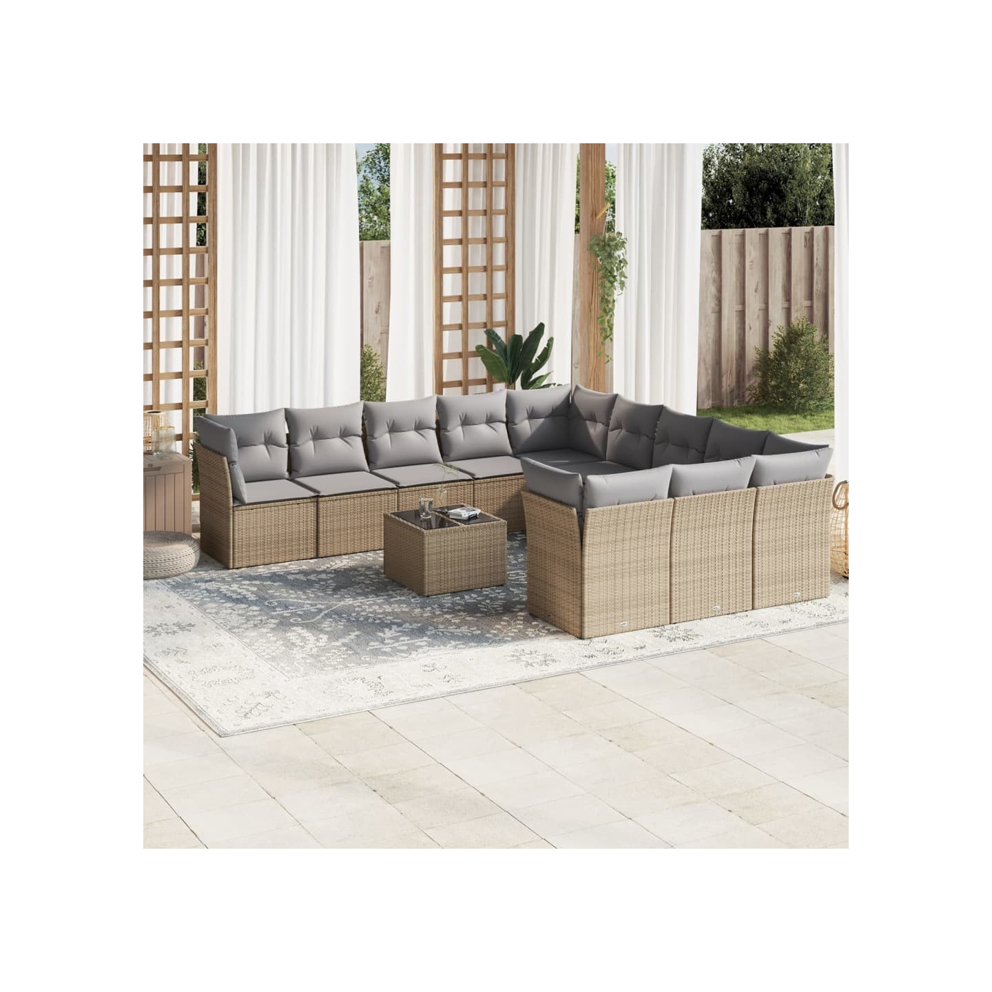 Salon de jardin avec coussins 12 pcs beige résine tressée