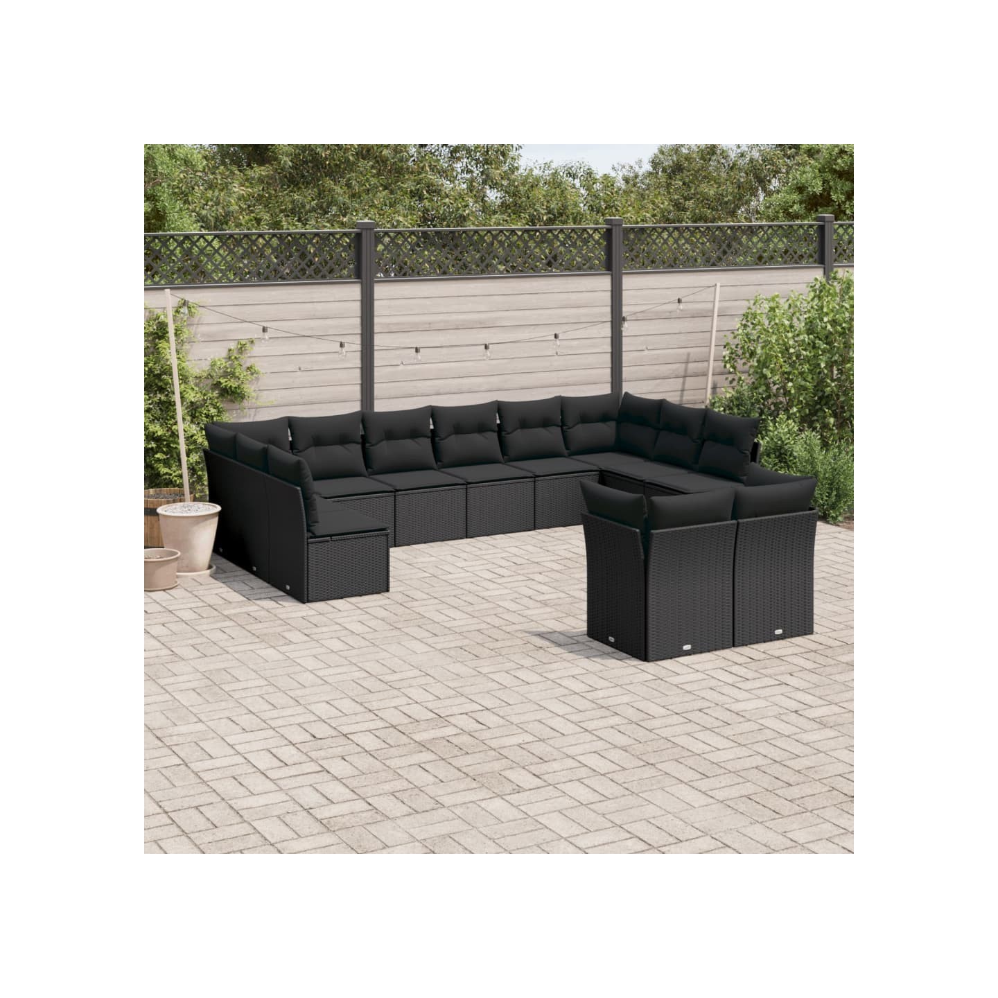 Salon de jardin 12 pcs avec coussins noir résine tressée