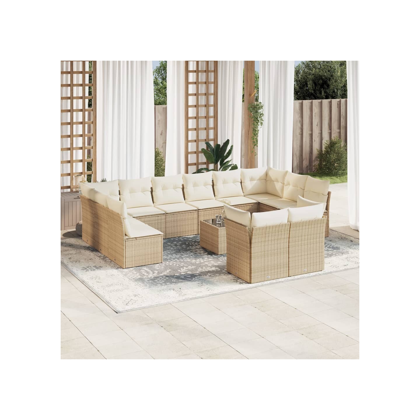 Salon de jardin avec coussins 13 pcs beige résine tressée