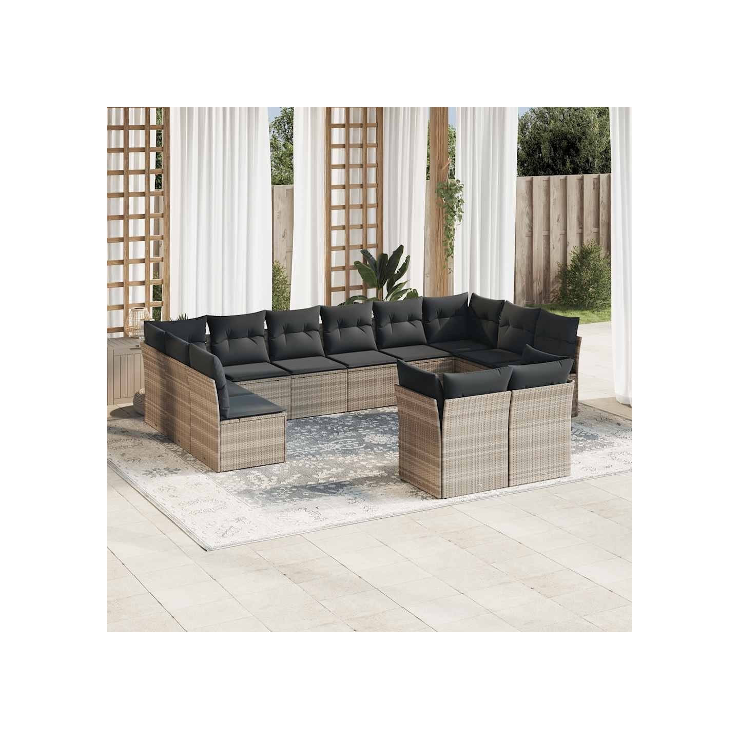 Salon de jardin avec coussins 12 pcs gris clair résine tressée