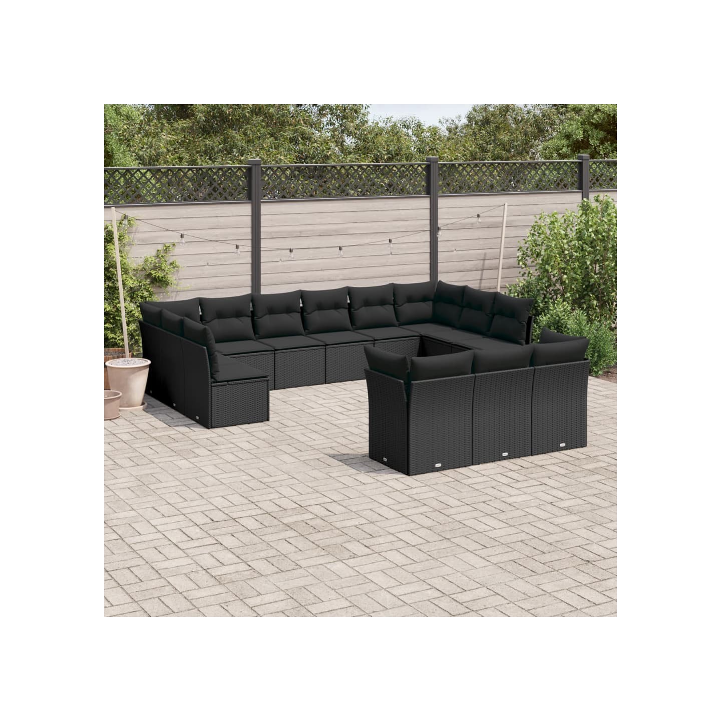 Salon de jardin avec coussins 13 pcs noir résine tressée