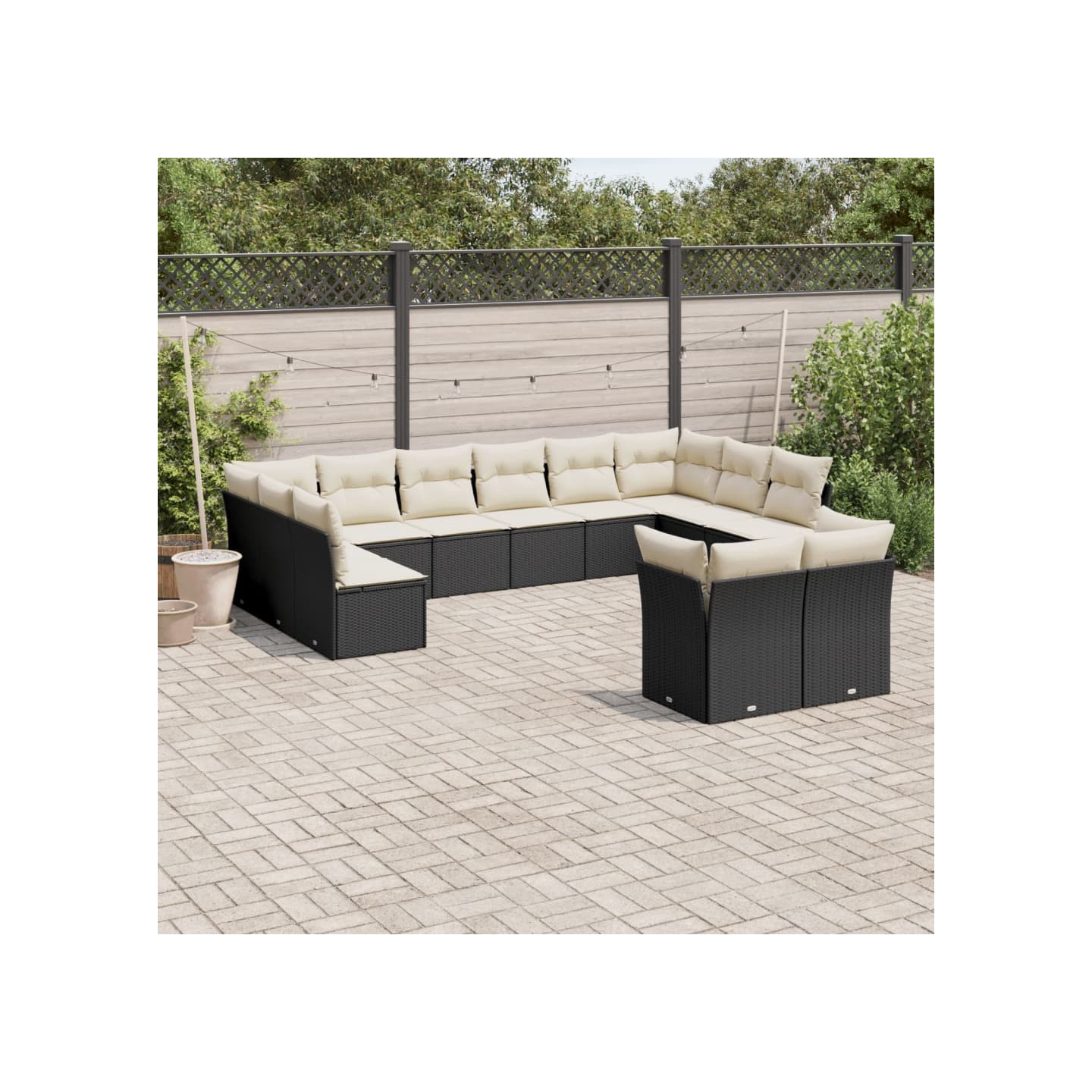 Salon de jardin 12 pcs avec coussins noir résine tressée