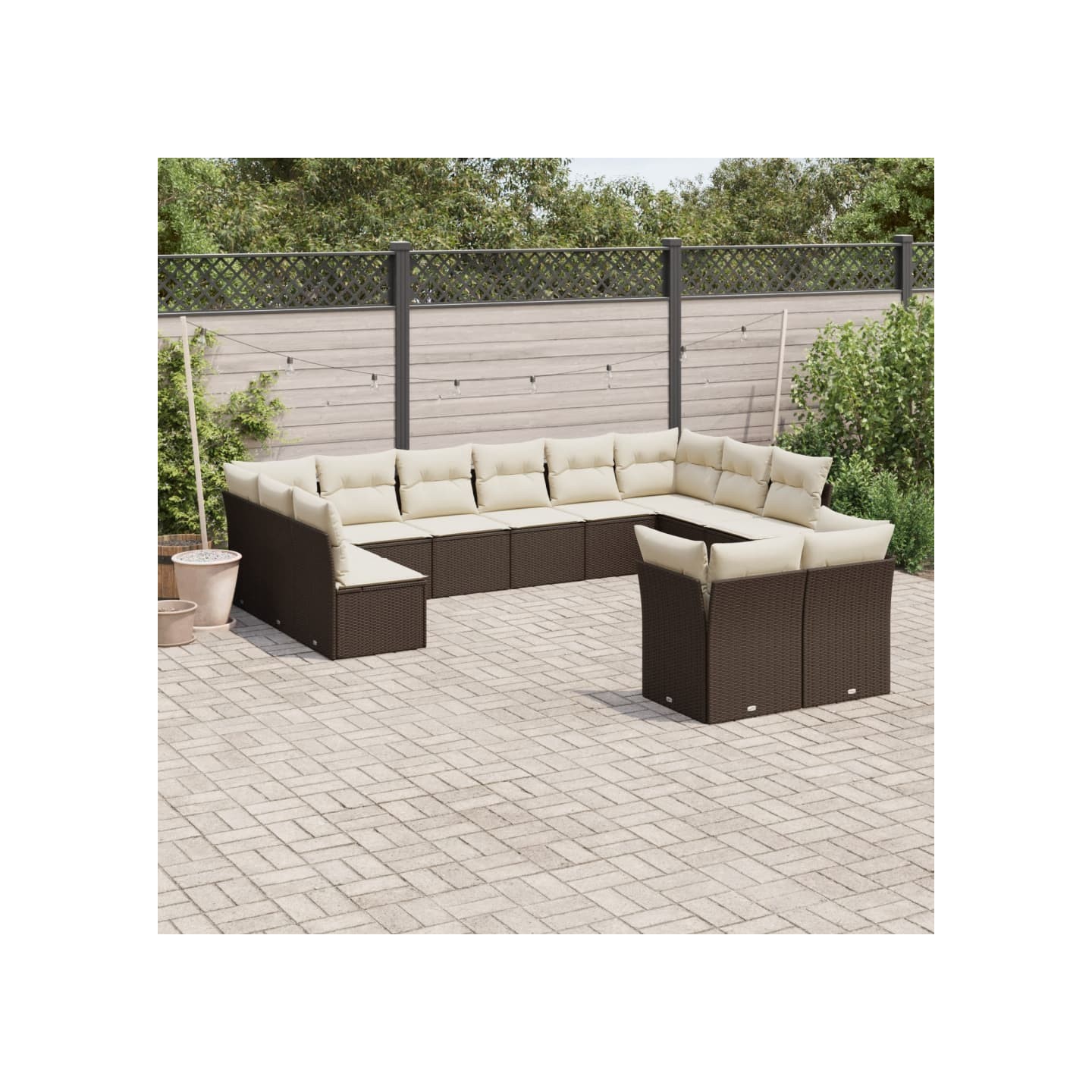 Salon de jardin avec coussins 12 pcs marron résine tressée