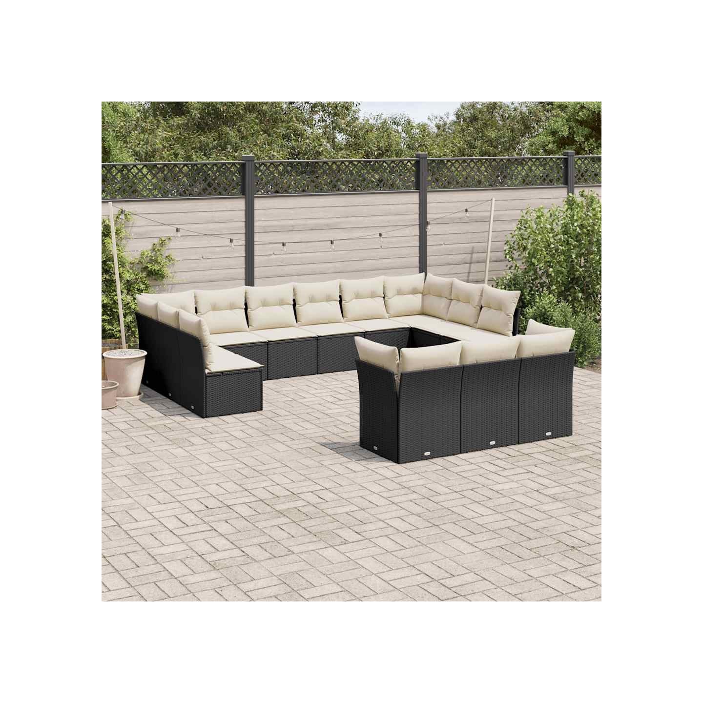 Salon de jardin avec coussins 13 pcs noir résine tressée
