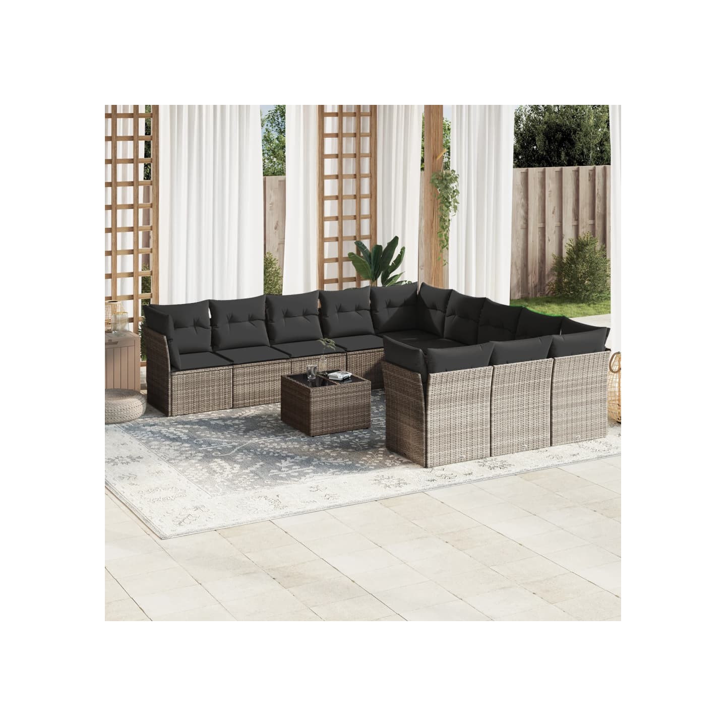 Salon de jardin avec coussins 12 pcs gris clair résine tressée