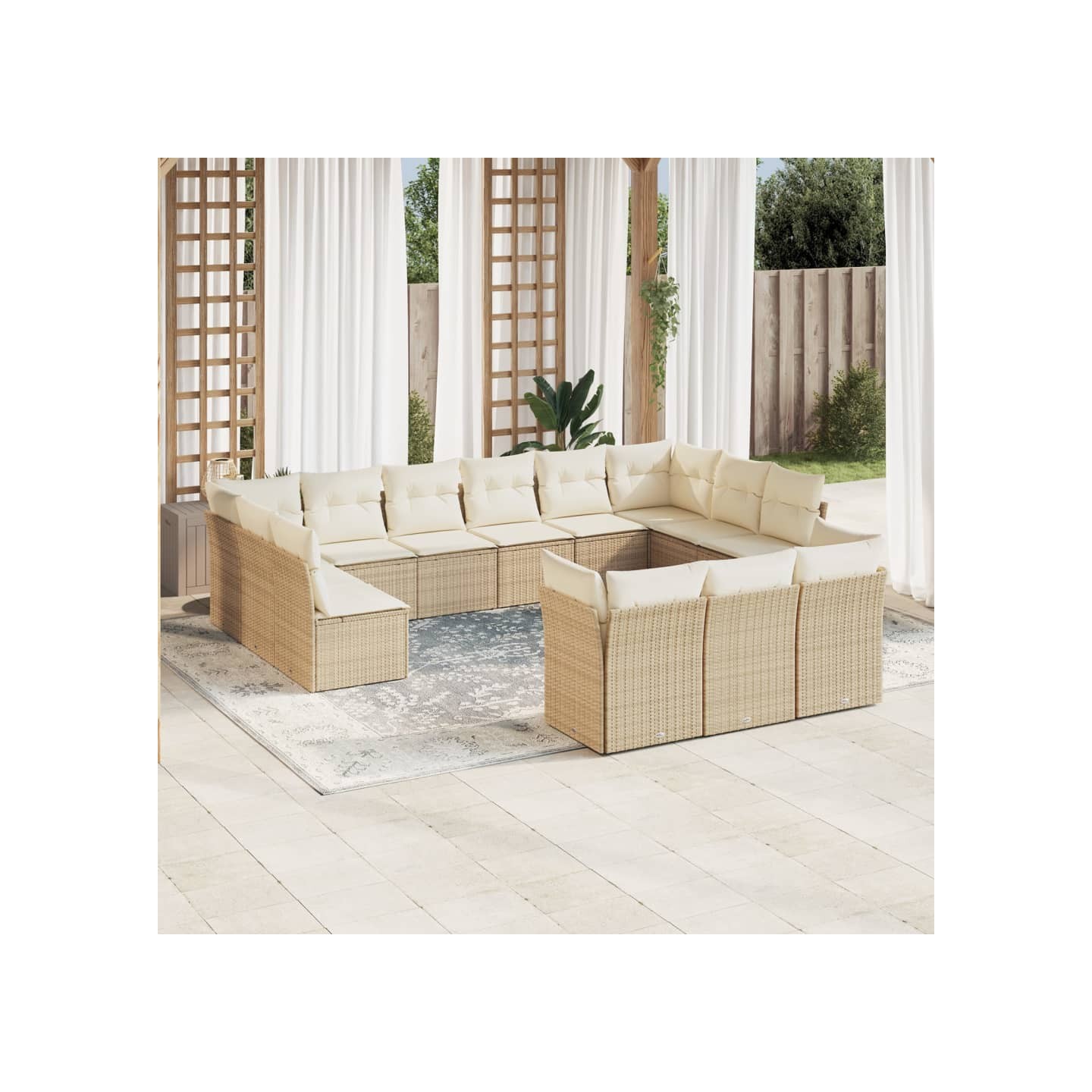 Salon de jardin avec coussins 13 pcs beige résine tressée
