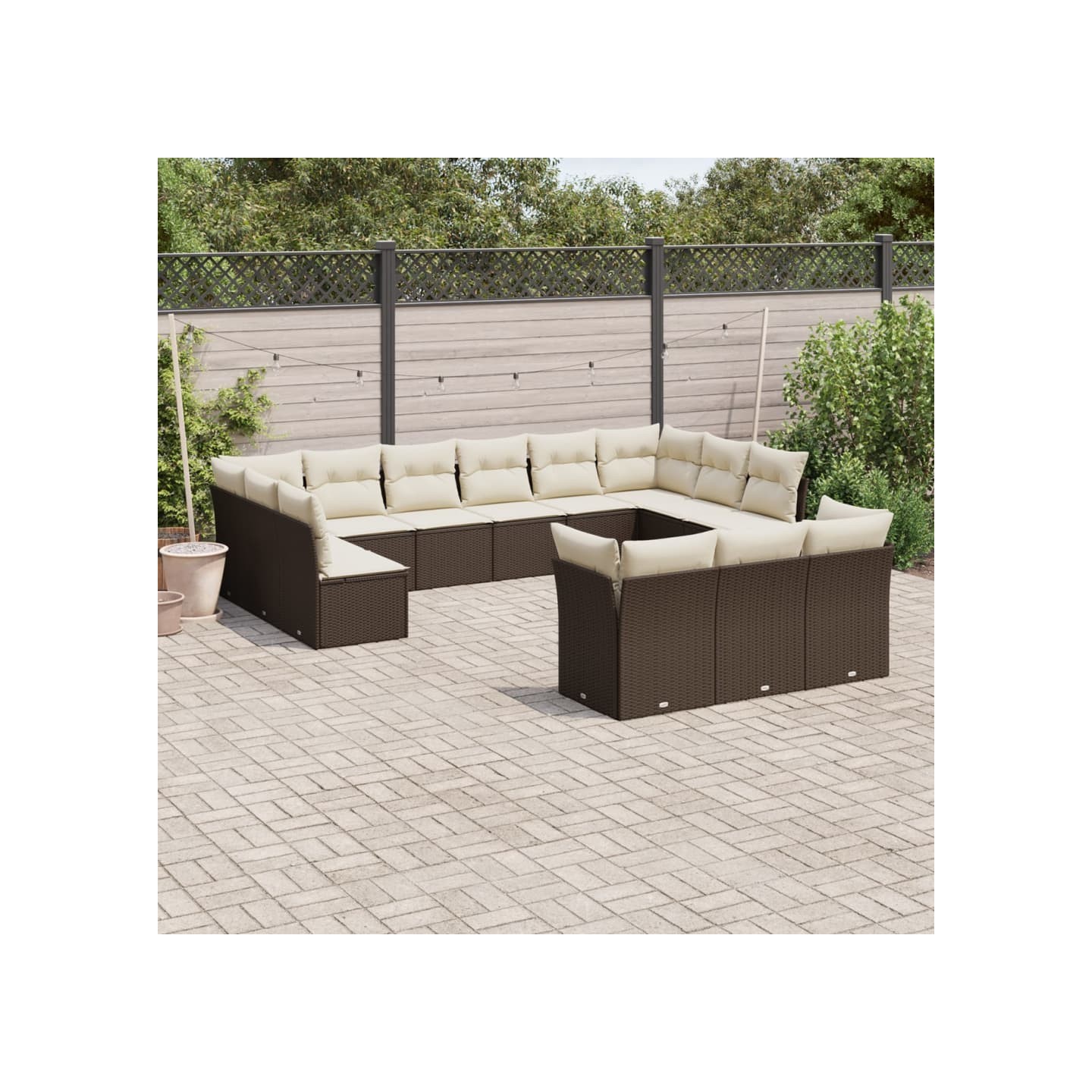 Salon de jardin avec coussins 13 pcs marron résine tressée