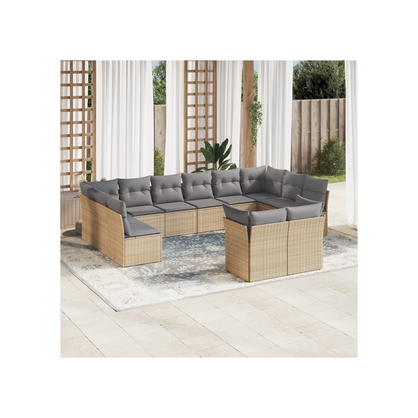 Salon de jardin avec coussins 12 pcs beige résine tressée