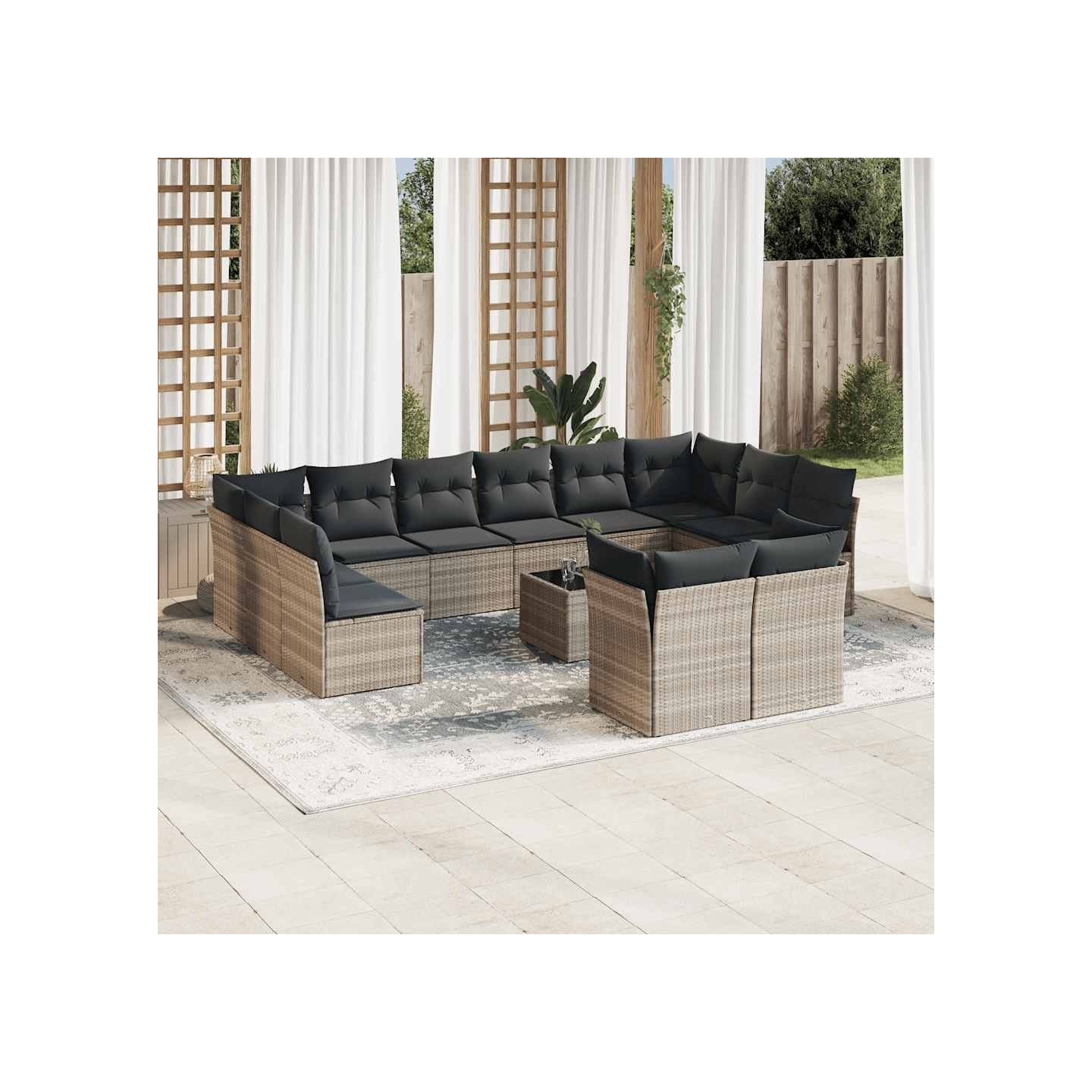 Salon de jardin avec coussins 13 pcs gris clair résine tressée