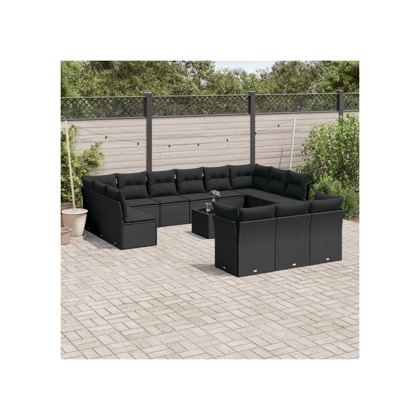 Salon de jardin avec coussins 14 pcs noir résine tressée