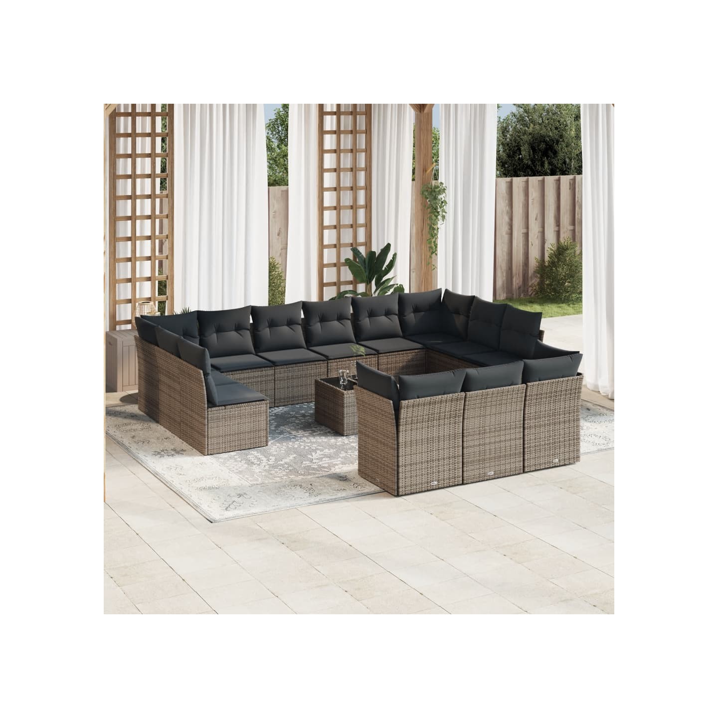 Salon de jardin avec coussins 14 pcs gris résine tressée