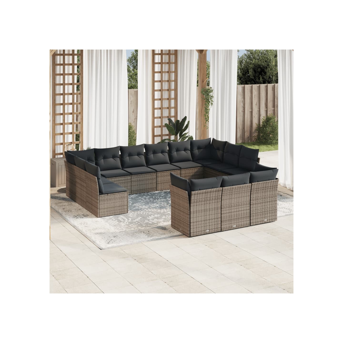 Salon de jardin avec coussins 13 pcs gris résine tressée