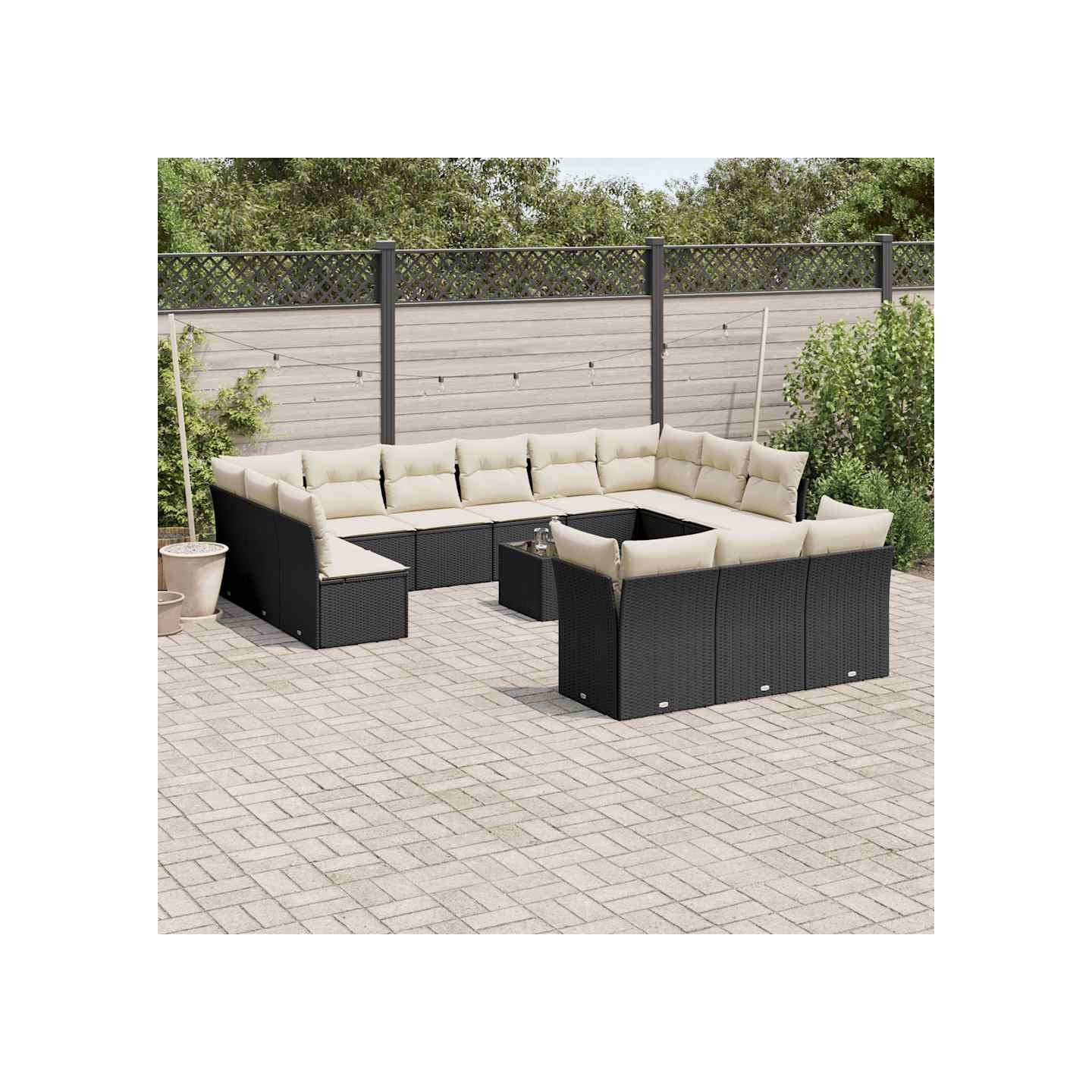 Salon de jardin avec coussins 14 pcs noir résine tressée